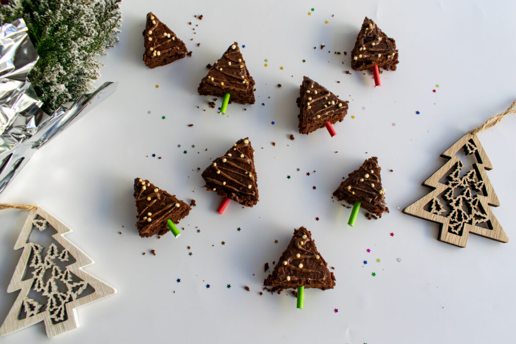 Vegan chocolate Christmas tree brownies